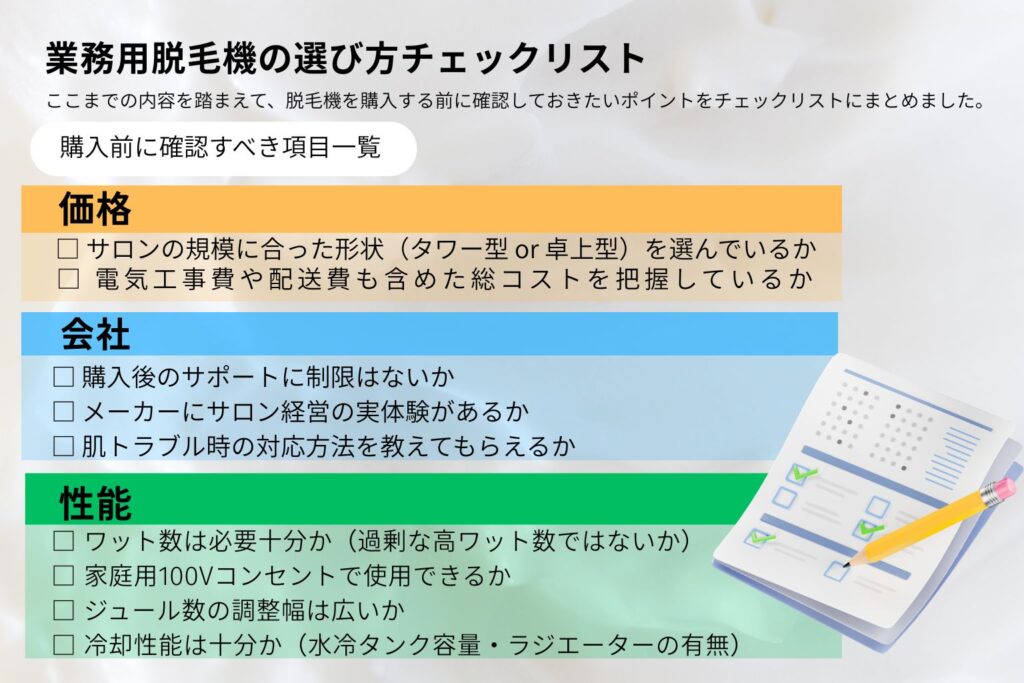 業務用脱毛機の選び方チェックリスト